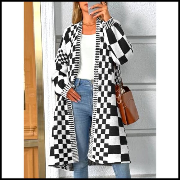 Oversized Chunky Knit Cardigan, Batwing Sleeves, Open Front, Long Length - Picture 4 of 6